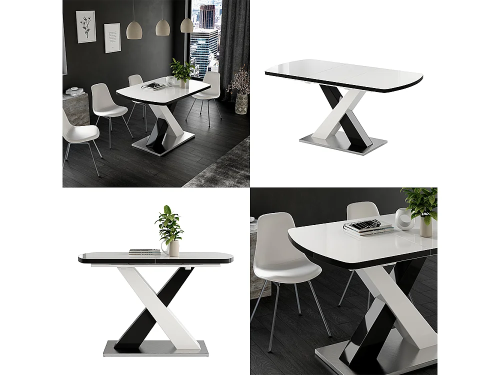 table de salle à manger noir/blanc 120x80x76 chinto