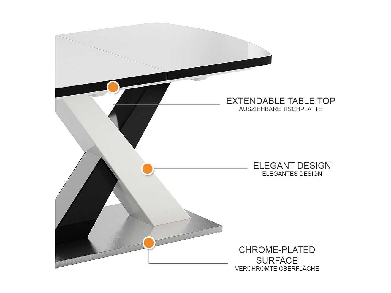 Spisebord sort/hvid 120x80x76 chinto
