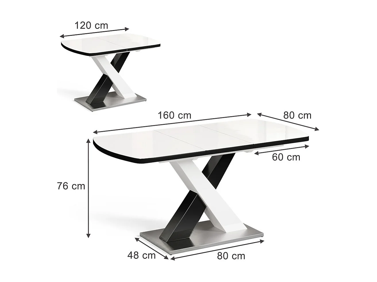 Tavolo da pranzo nero/bianco 120x80x76 chinto