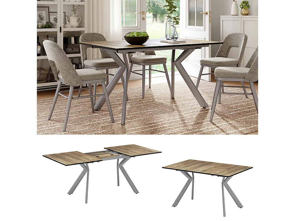 Table de salle à manger chêne rustique/gris 140x90x76 trill