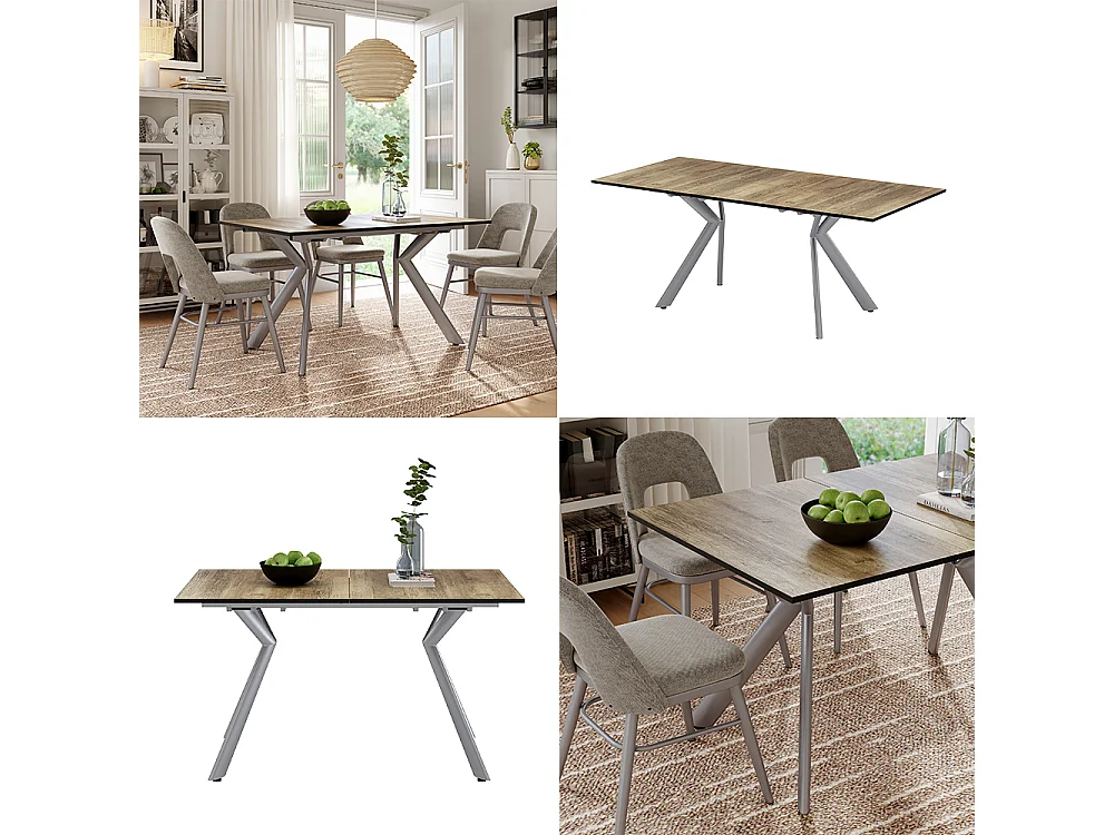 Table de salle à manger chêne rustique/gris 140x90x76 trill