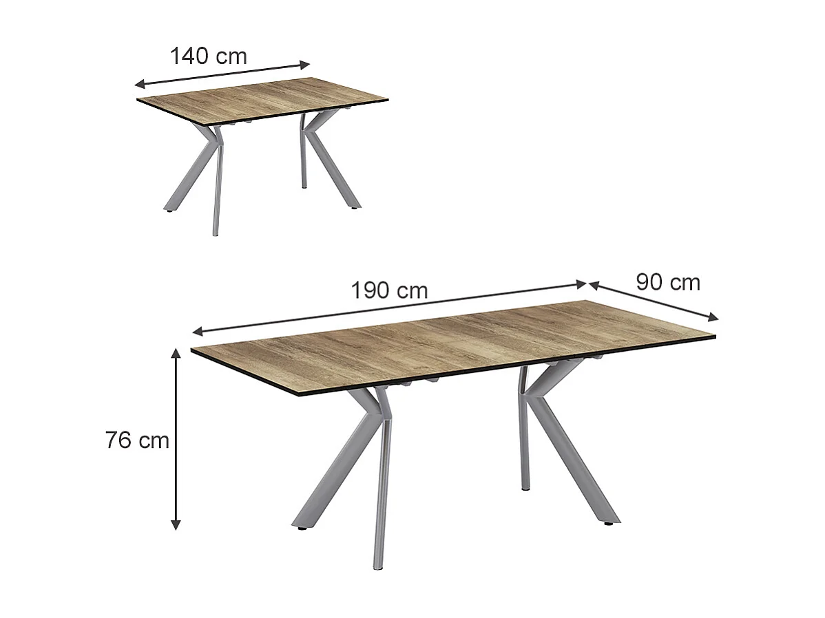 Table de salle à manger chêne rustique/gris 140x90x76 trill