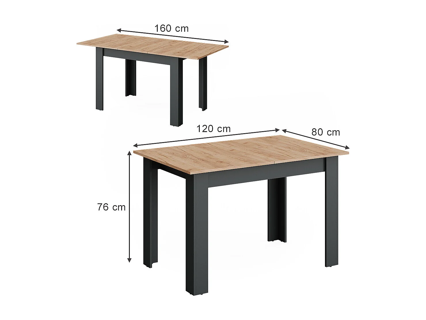 Table de salle à manger anthracite/chêne doré 160x80x76 repose