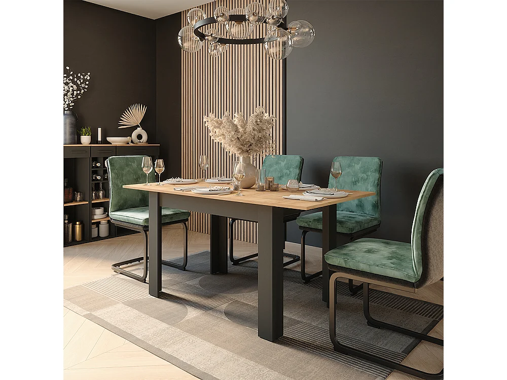 Table de salle à manger anthracite/chêne doré 160x80x76 repose