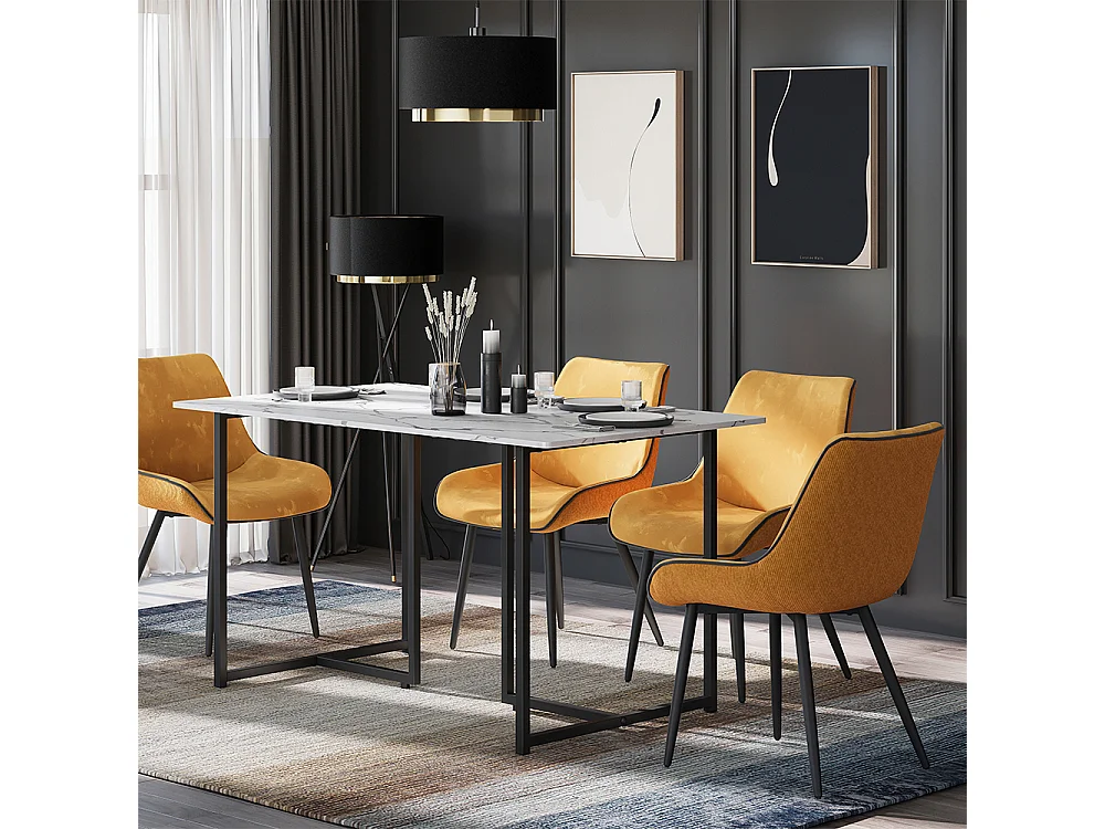 Table de salle à manger noir/marbre blanc 140x80x75 merido