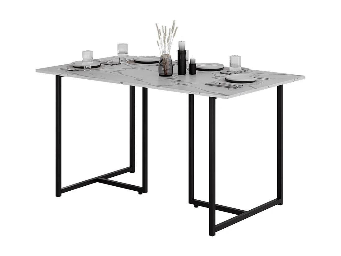 Table de salle à manger noir/marbre blanc 140x80x75 merido