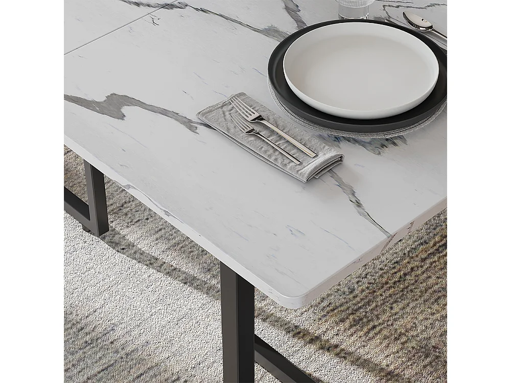 Table de salle à manger noir/marbre blanc 140x80x75 merido