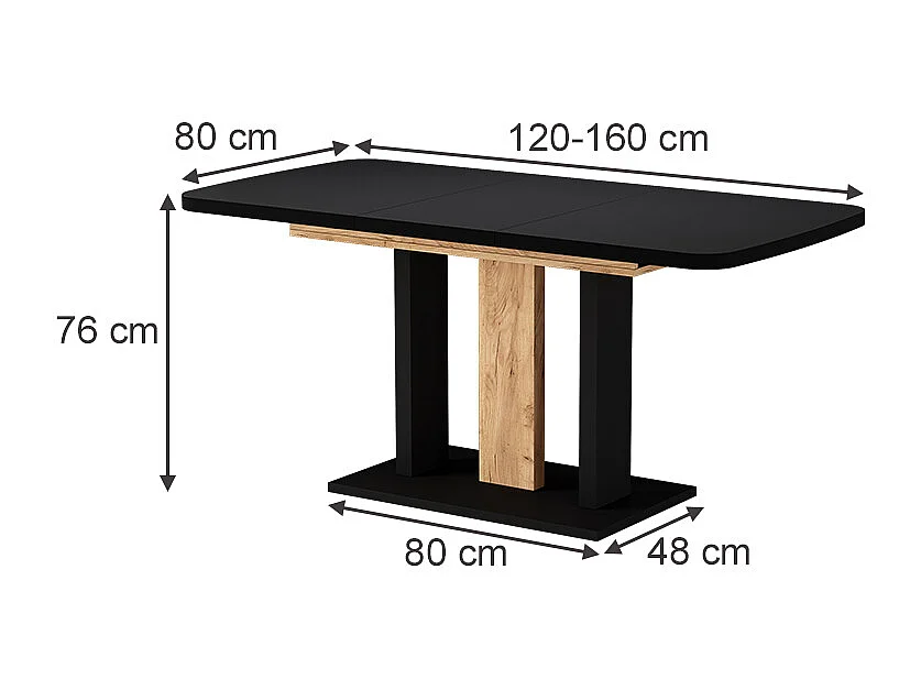 Table de salle à manger chêne noir/force de lor 120x80x77.3 fenaro