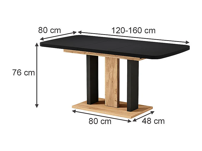 Table de salle à manger chêne noir/force de lor 120x80x77.3 fenaro