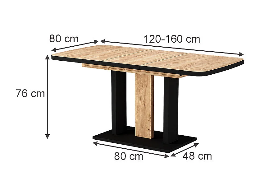 Table de salle à manger noir/chêne 120x80x77.3 fenaro
