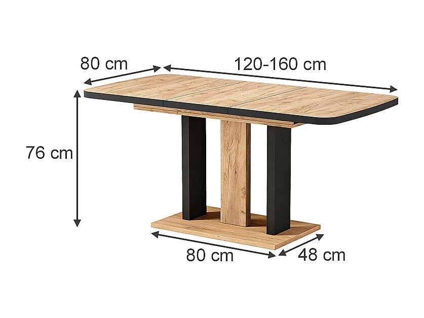 Table de salle à manger noir/chêne 120x80x77.3 fenaro