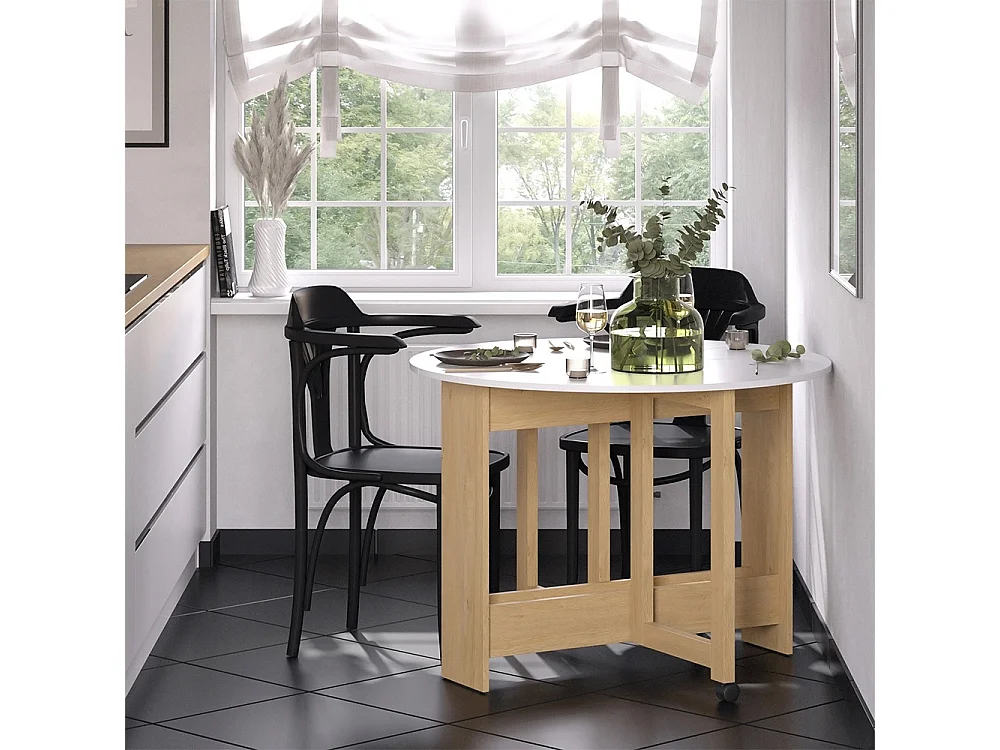 Table de salle à manger chêne doré/blanc 100x100x73 rondo