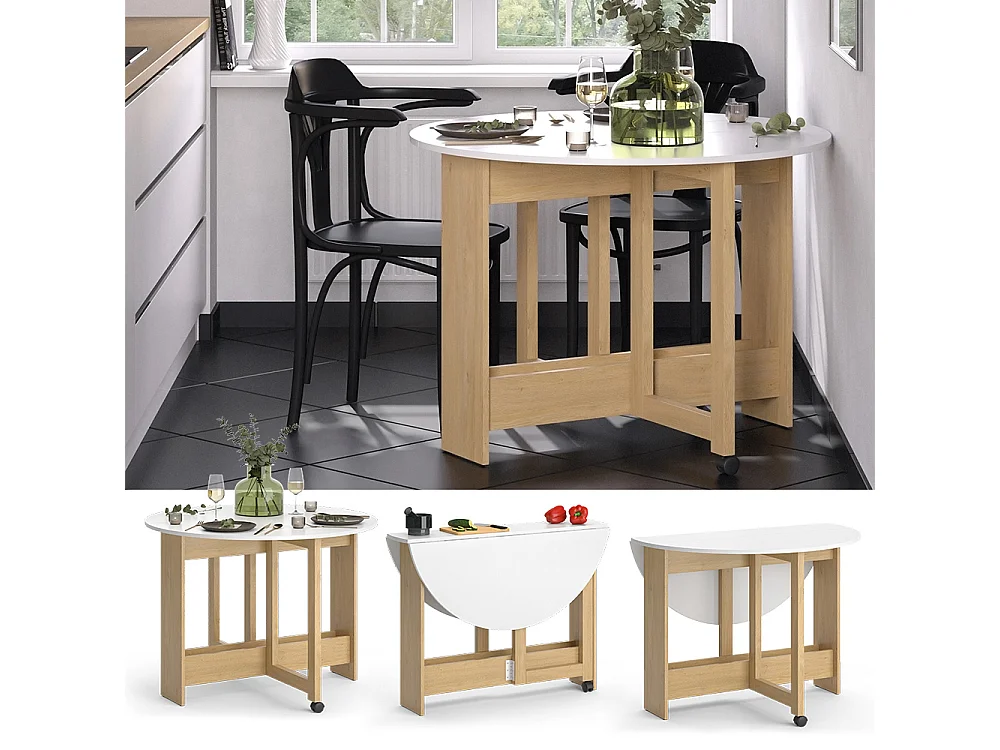 Table de salle à manger chêne doré/blanc 100x100x73 rondo