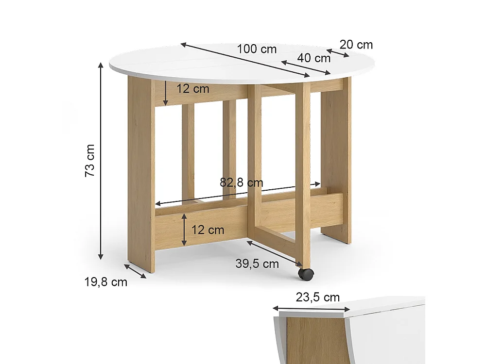 Spisebord gold power eg/hvid 100x100x73 rondo