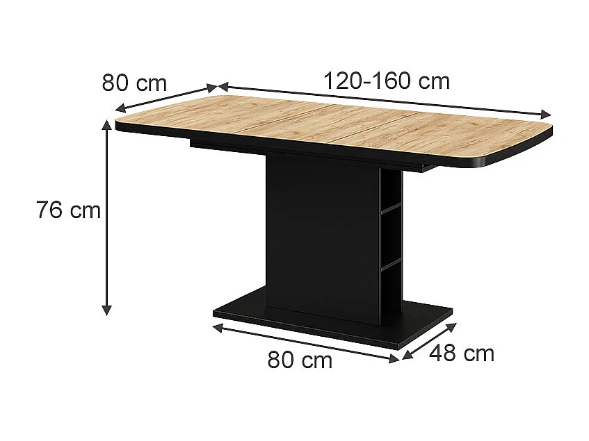 Table de salle à manger chêne doré/noir 120x80x3.6 fenaro
