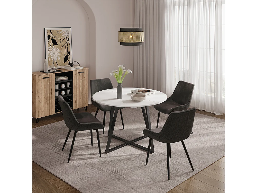 Table de salle à manger blanc/noir 120x120x75.8 loyd