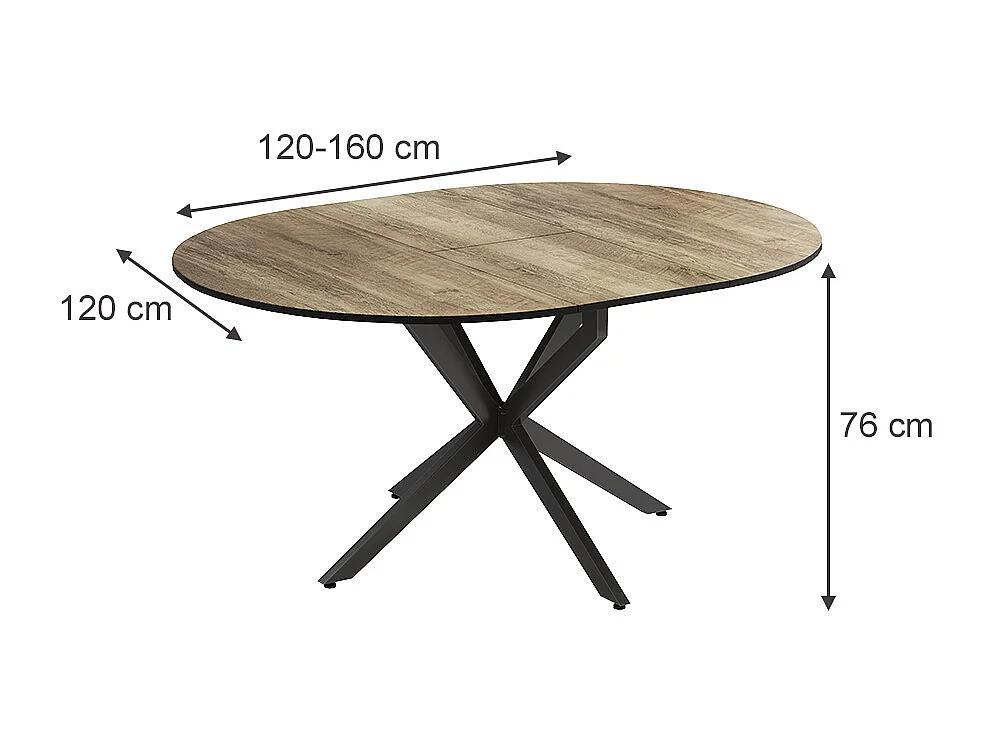tavolo da pranzo allungabile rovere rustico/nero 120x120x76.3 loyd