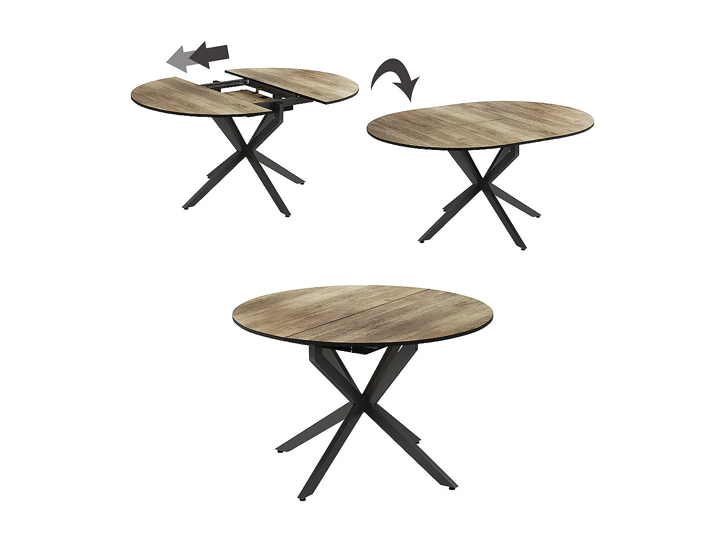 Table de salle à manger chêne rustique/noir 120x120x76.3 loyd