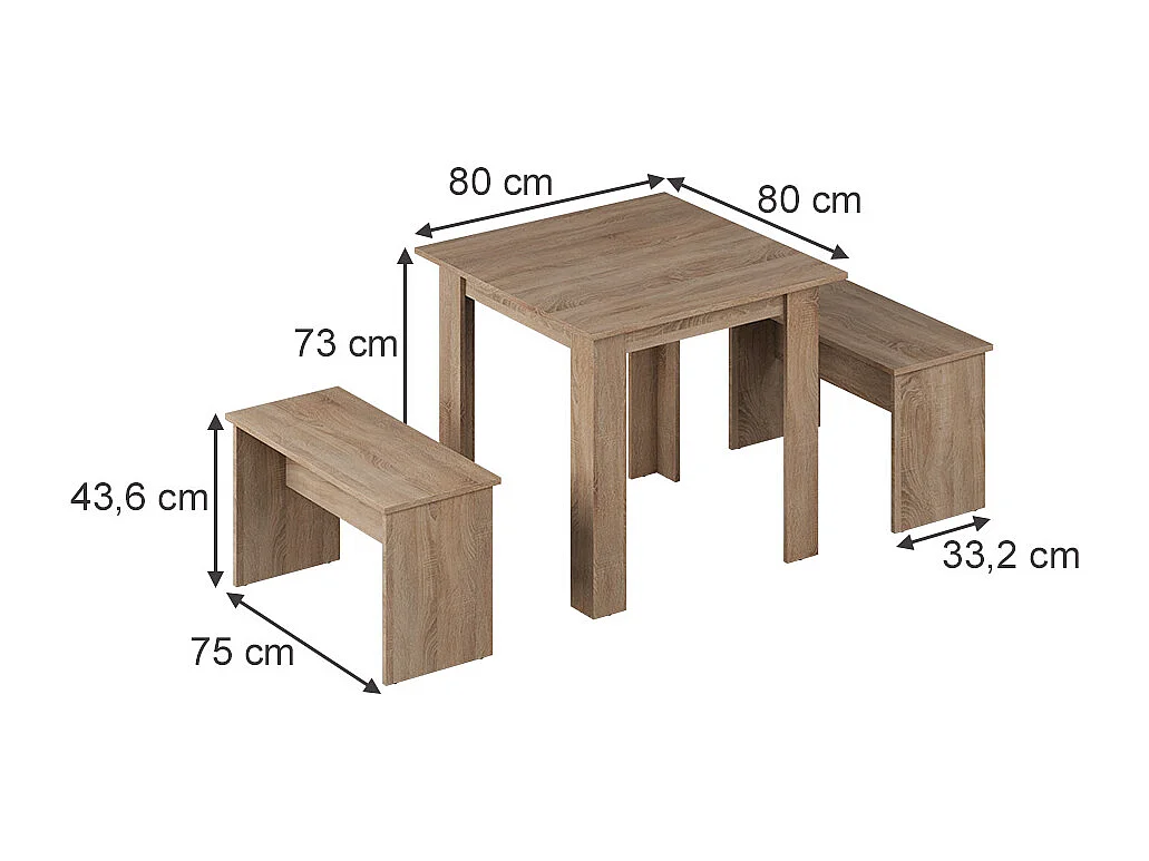 Ensemble de table à manger sonoma 80x80x73 sentio
