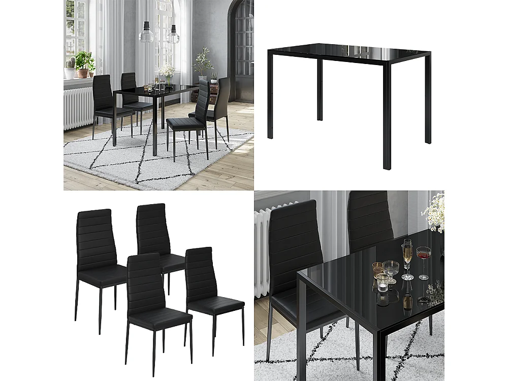 Ensemble de table à manger noir 120x75x70 grand