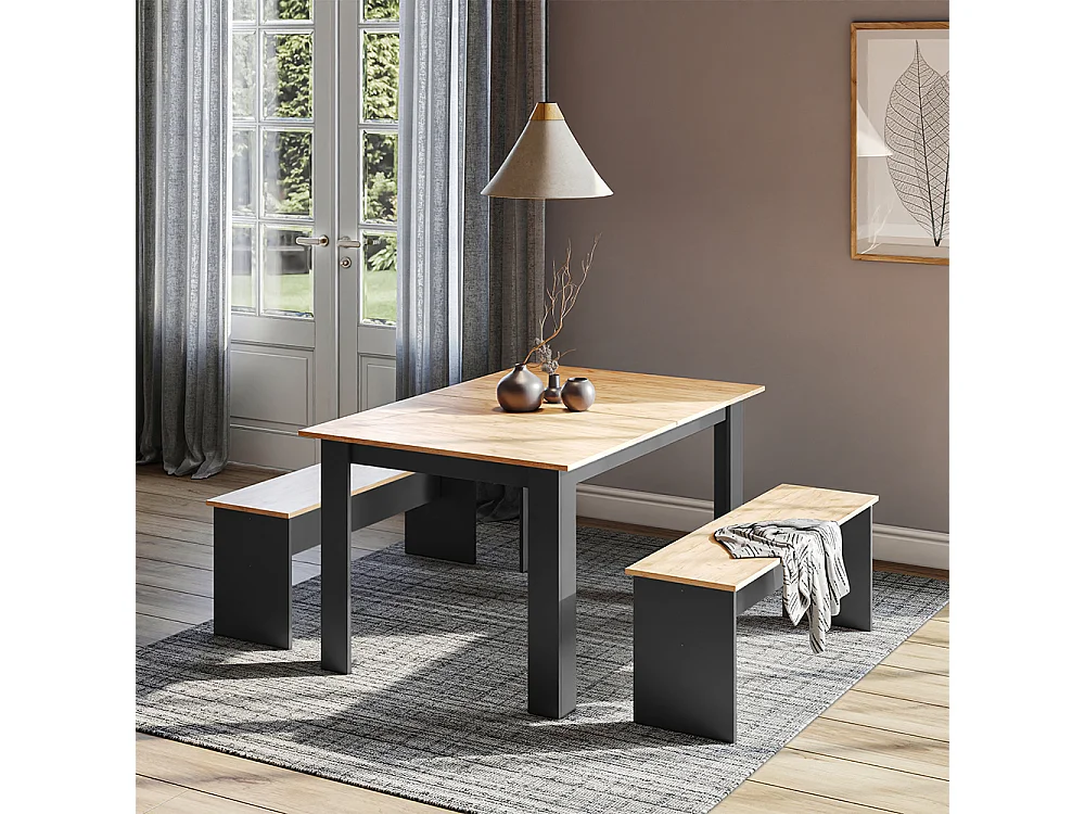 Ensemble de table à manger anthracite/chêne doré 137.6x92.8x73 sentio