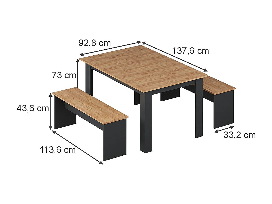 Ensemble de table à manger anthracite/chêne doré 137.6x92.8x73 sentio