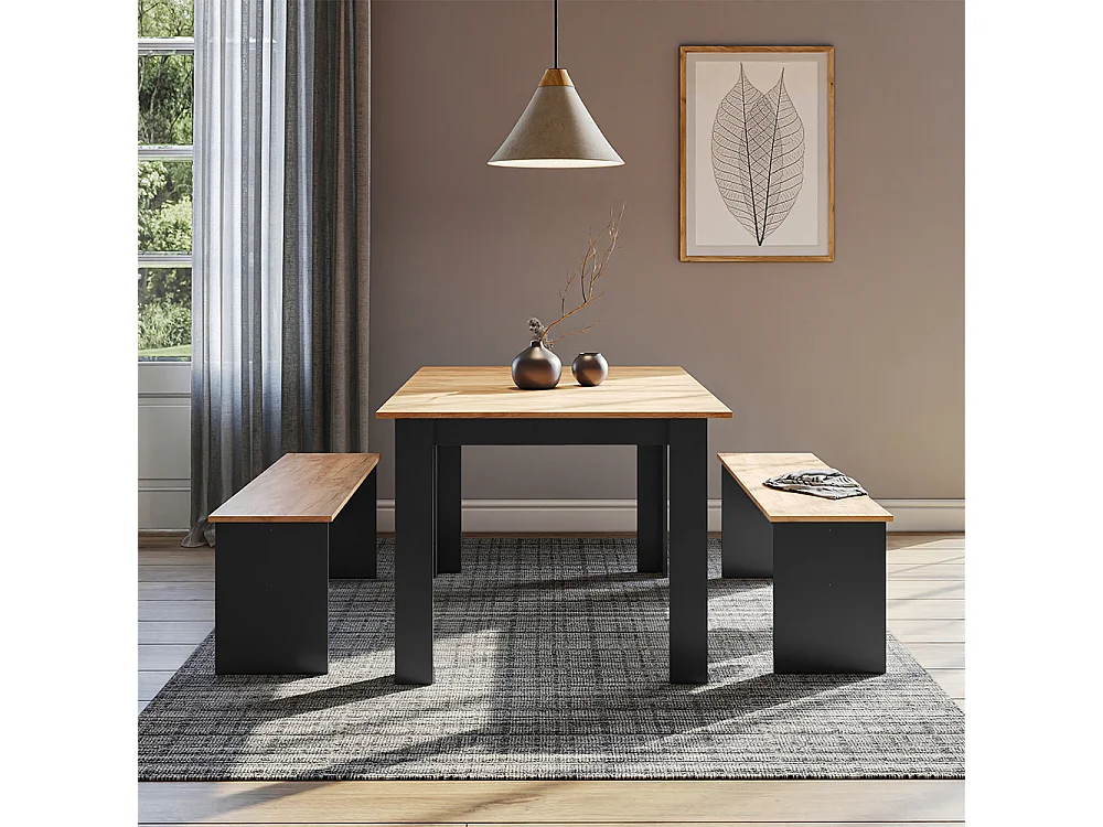 Ensemble de table à manger anthracite/chêne doré 137.6x92.8x73 sentio