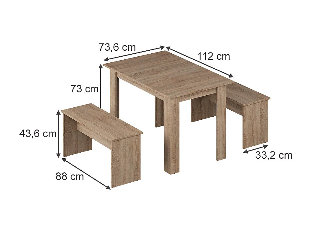 Set di tavoli da pranzo sonoma 112x73.6x73 sentio