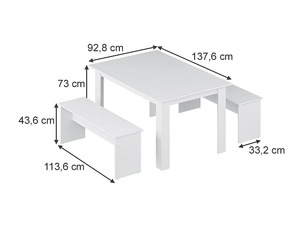 Ensemble de table à manger blanc 137.6x92.8x73 sentio