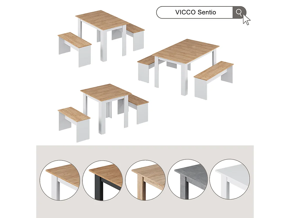 Ensemble de table à manger blanc 137.6x92.8x73 sentio