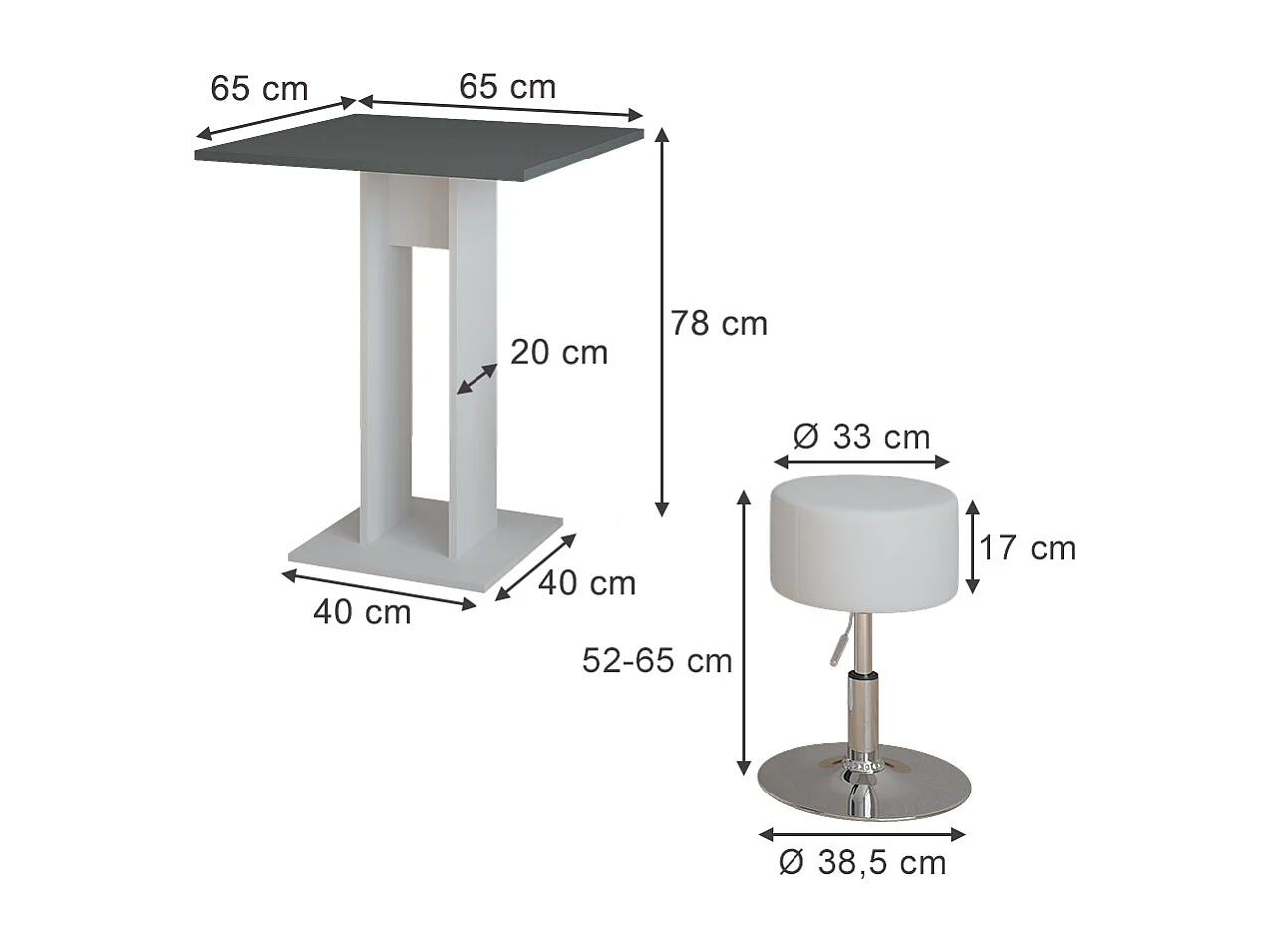 Ensemble de table à manger blanc/anthracite 65x65x78 repose