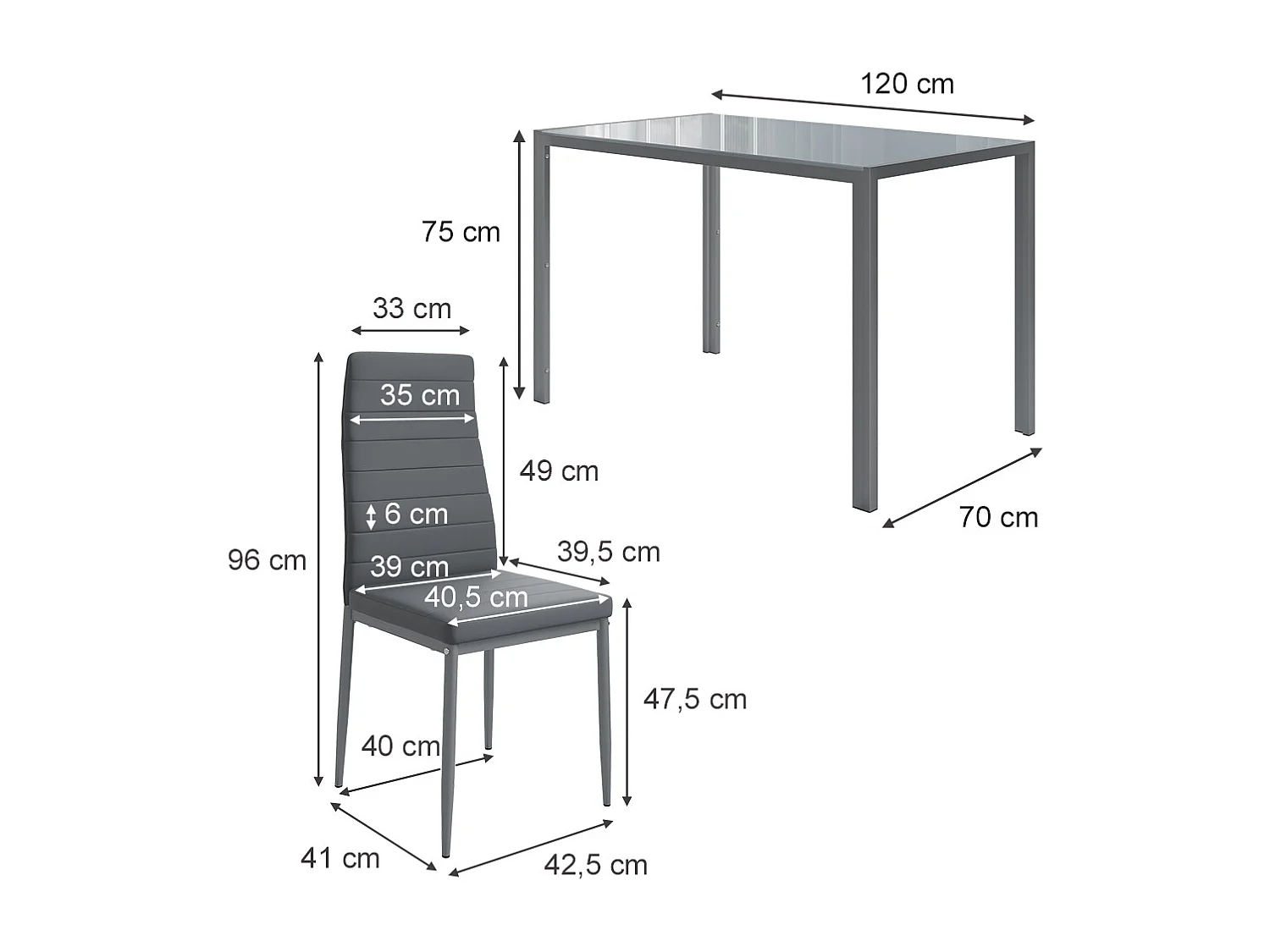 Ensemble de table à manger gris 120x75x70 grand