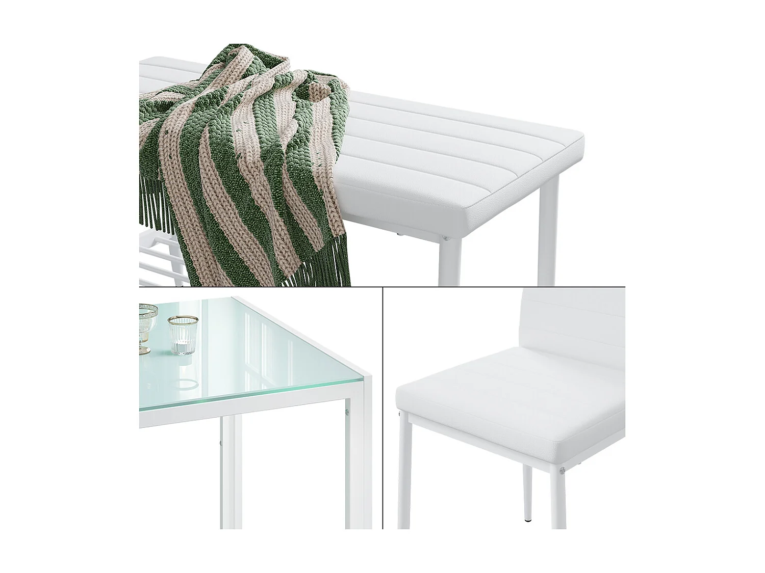 Ensemble de table à manger blanc 120x70x75 grand