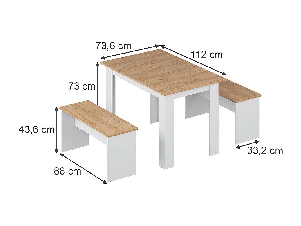Ensemble de banquette dangle chêne blanc/force de lor 112x73.6x73 sentio