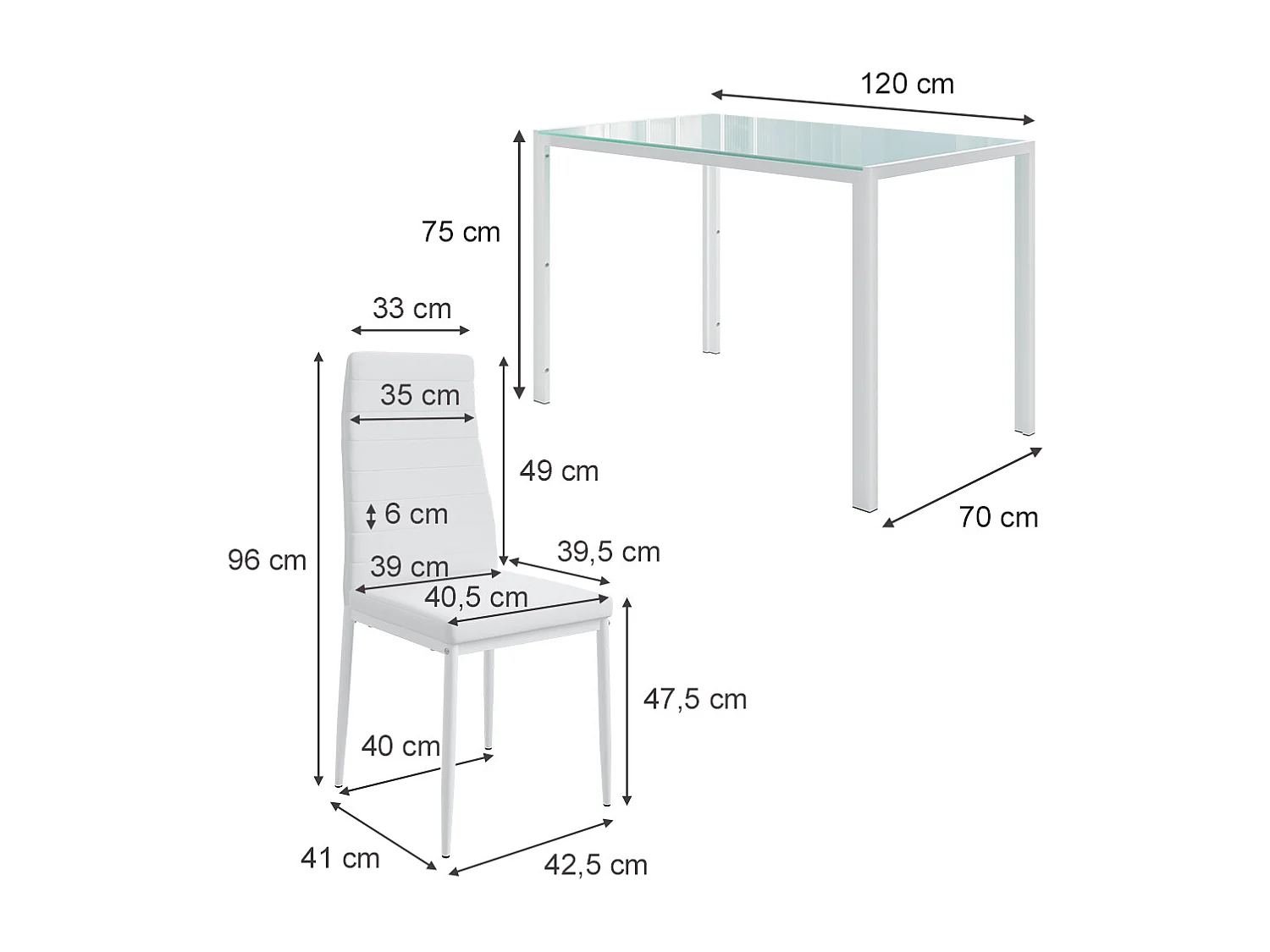 Esstisch-Set weiß 120x75x70 grand