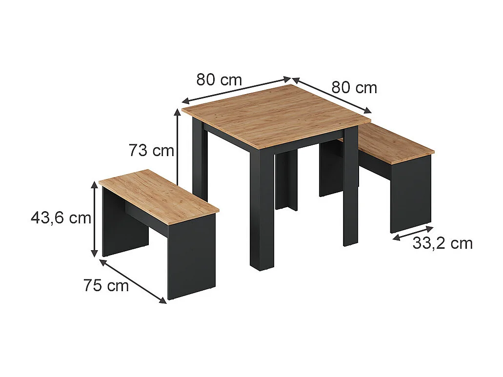 Ensemble de table à manger anthracite/chêne doré 80x80x73 sentio