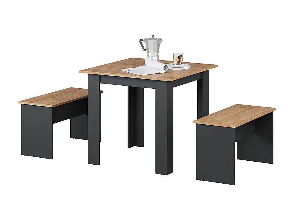 Ensemble de table à manger anthracite/chêne doré 80x80x73 sentio