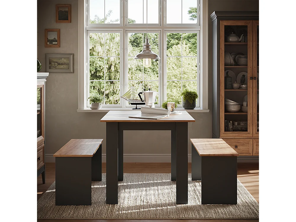 Ensemble de table à manger anthracite/chêne doré 80x80x73 sentio