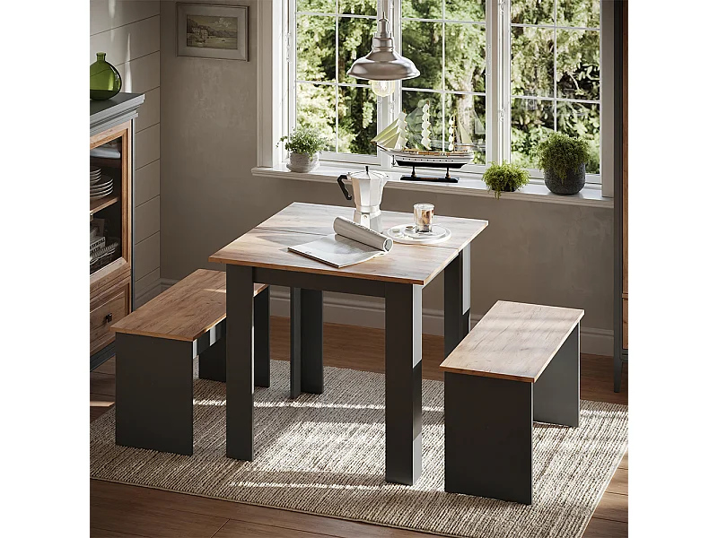 Set di tavoli da pranzo antracite/quercia dorata 80x80x73 sentio