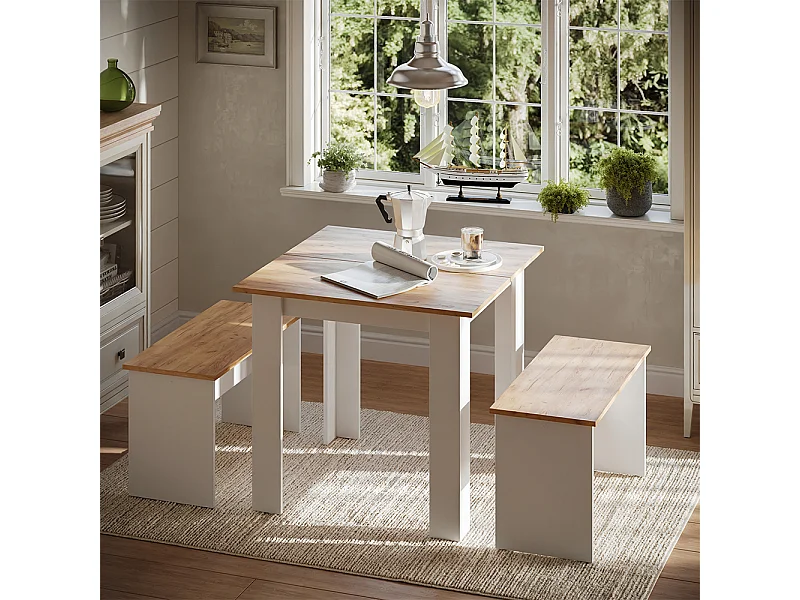 Set de table à manger chêne doré/blanc 80x80x73 sentio