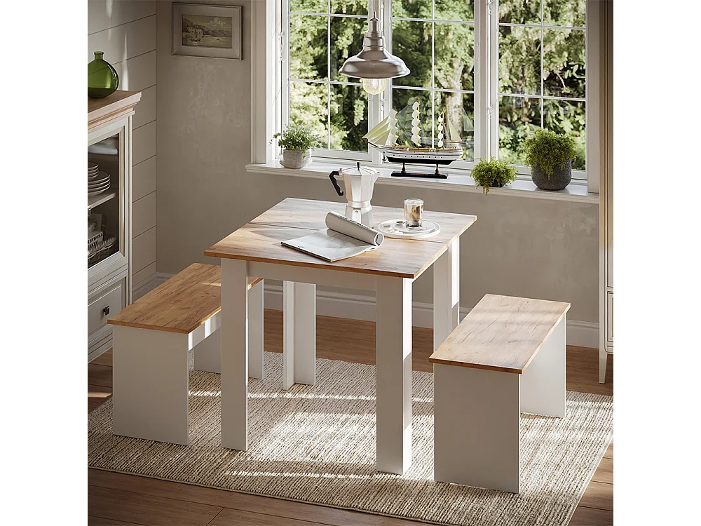 Set de table à manger chêne doré/blanc 80x80x73 sentio