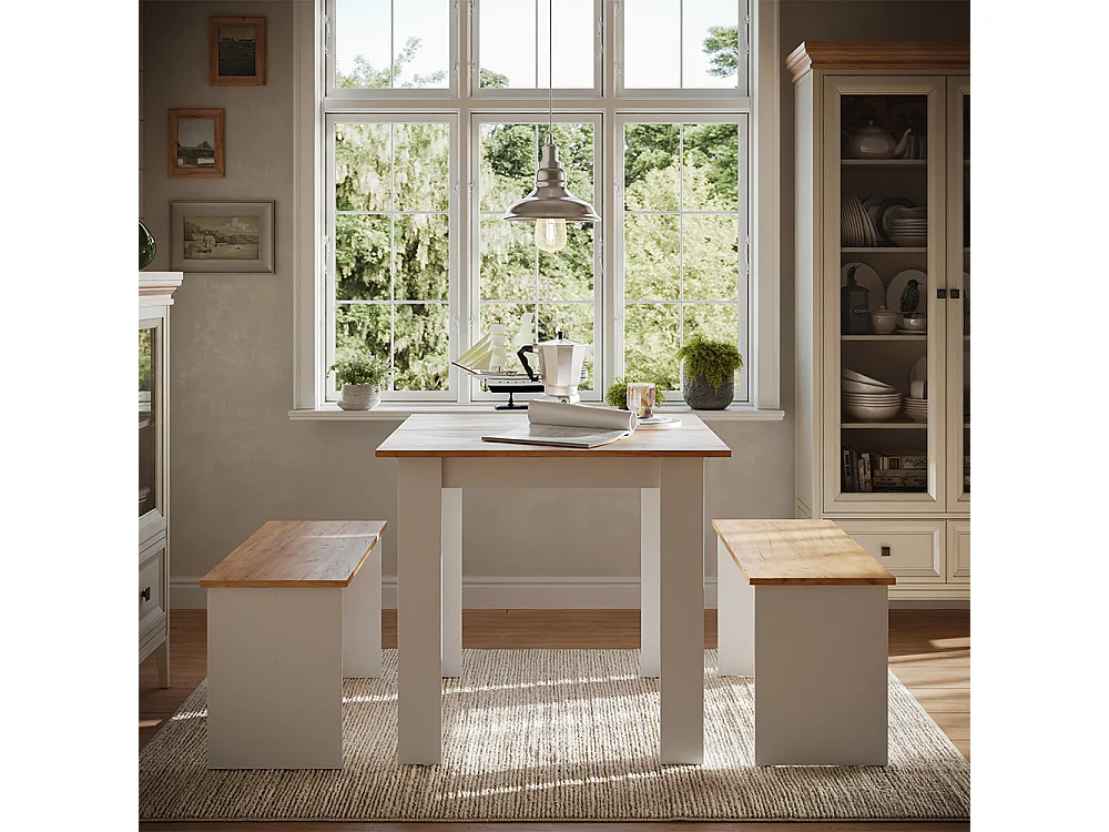 Set de table à manger chêne doré/blanc 80x80x73 sentio