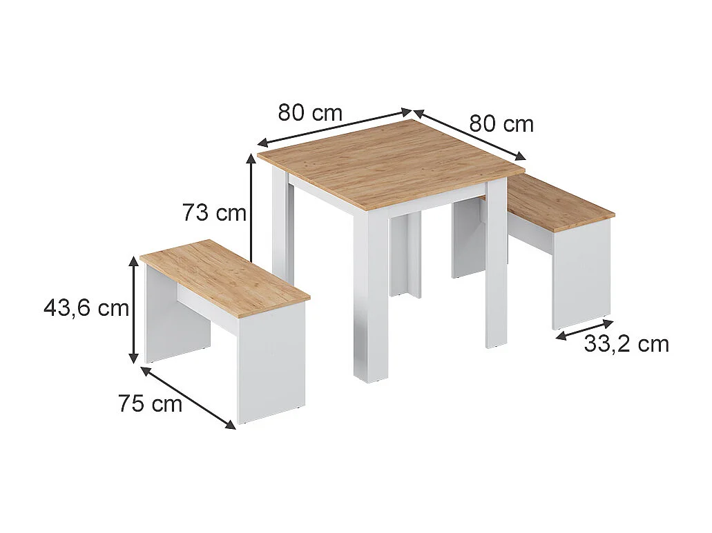 Set de table à manger chêne doré/blanc 80x80x73 sentio