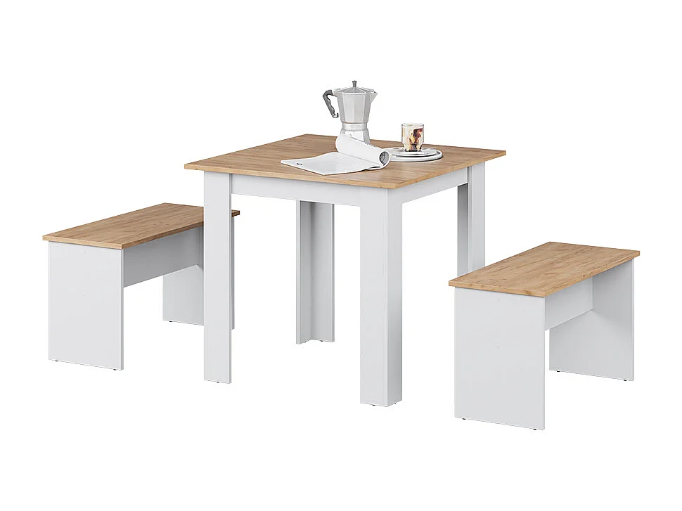 Set de table à manger chêne doré/blanc 80x80x73 sentio