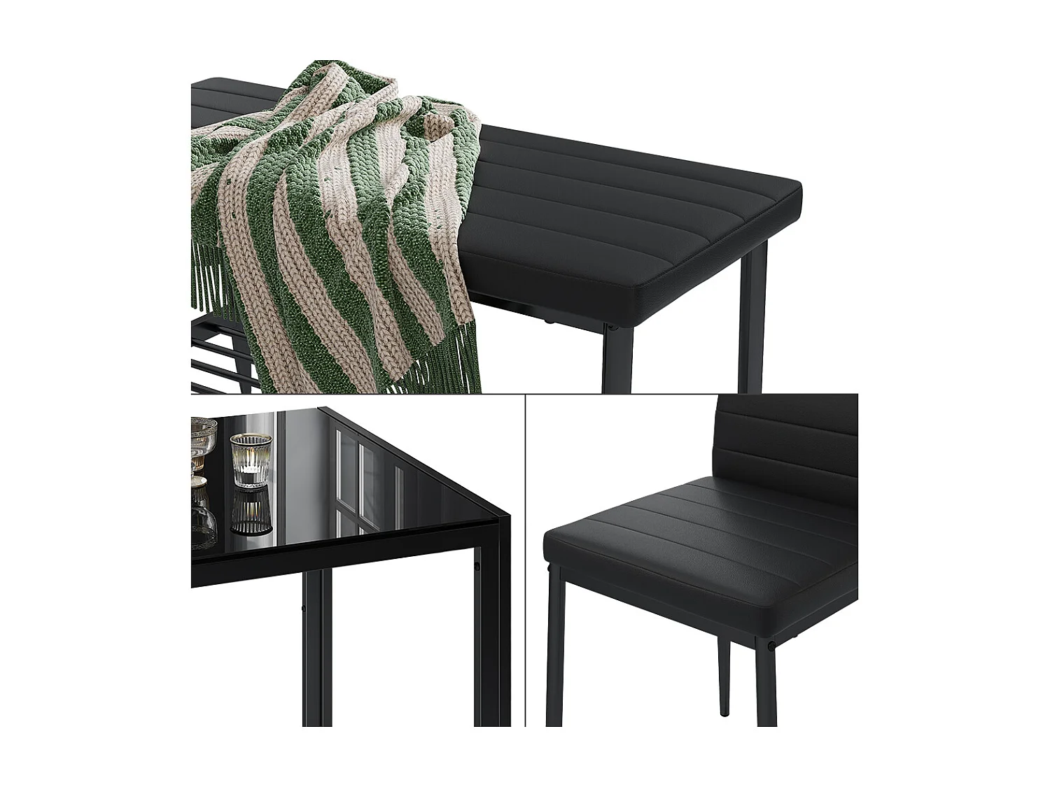 Ensemble de table à manger noir 120x70x75 grand