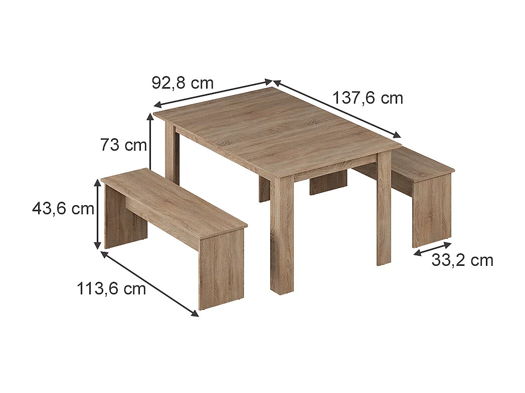 Ensemble de table à manger sonoma 137.6x92.8x73 sentio