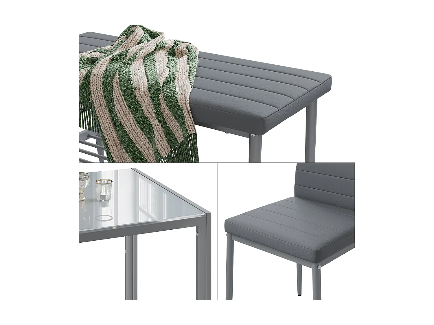 Ensemble de table à manger gris 120x70x75 grand