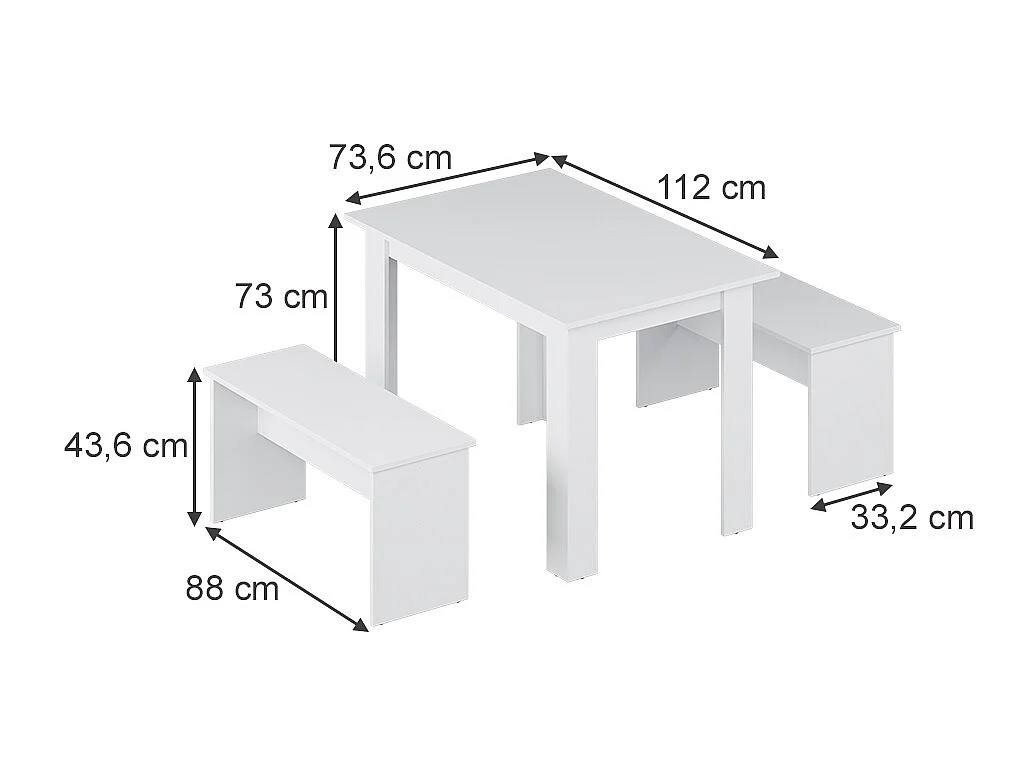 Ensemble de table à manger blanc 112x73.6x73 sentio