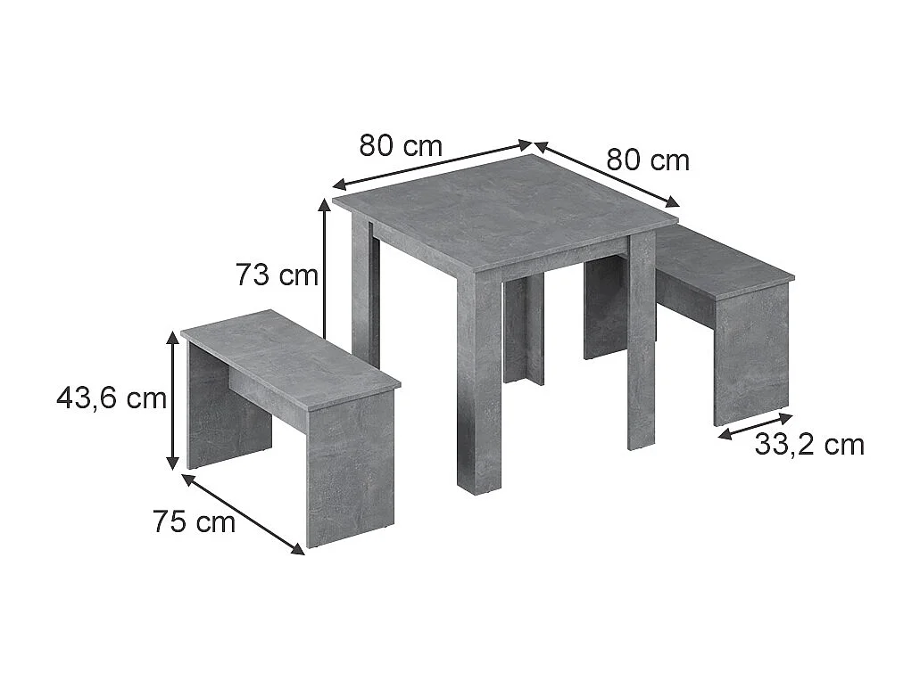 Ensemble de table à manger béton 80x80x73 sentio