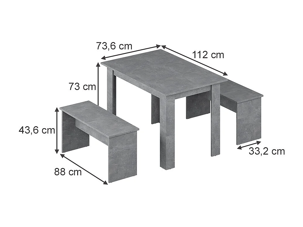 Ensemble de table à manger béton 112x73.6x73 sentio